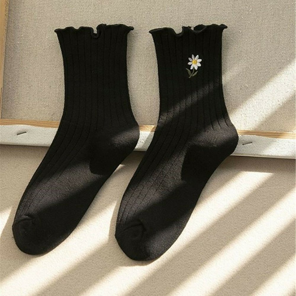 1 Pair Women Cotton Middle Tube Socks Lace Flower